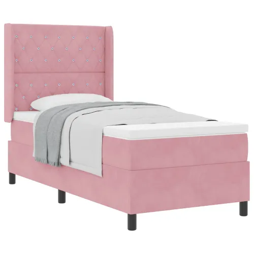 Box spring krevet s madracem Ružičasta 100 x 200 cm Baršun - Ružičasta 100 x 200 cm Kristal s dugmadima Cijena