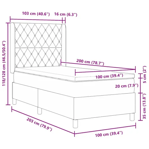 Box spring krevet s madracem Ružičasta 100 x 200 cm Baršun - Ružičasta 100 x 200 cm Kristal s dugmadima Cijena