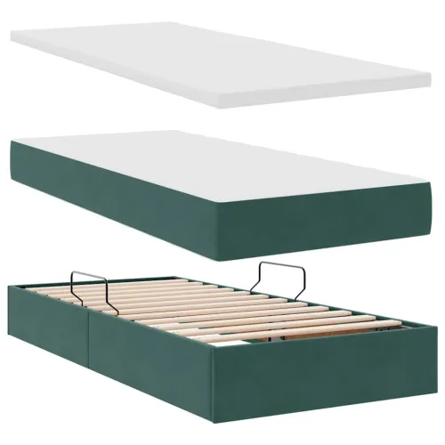 Krevet s od storage s pohranom Tamnozelena 200 x 200 cm Baršun - Tamnozelena 200 x 200 cm Gumbi Cijena