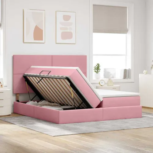 Krevet s od storage s uzglavljem Ružičasta 180 x 200 cm Baršun - Ružičasta 180 x 200 cm Gladak dizajn Cijena
