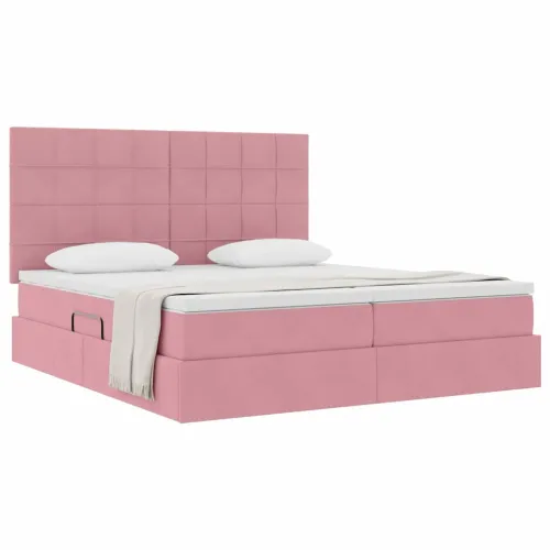 Krevet s od storage s uzglavljem Ružičasta 180 x 200 cm Baršun - Ružičasta 180 x 200 cm Blok sa kvadratićima Cijena