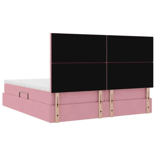 Krevet s od storage s uzglavljem Ružičasta 180 x 200 cm Baršun - Ružičasta 180 x 200 cm Blok sa kvadratićima Cijena
