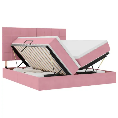Krevet s od storage s uzglavljem Ružičasta 180 x 200 cm Baršun - Ružičasta 180 x 200 cm Blok sa kvadratićima Cijena