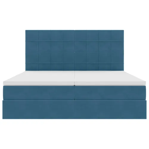 Krevet s od storage s pohranom Tamno plava 200 x 200 cm Baršun - Tamno plava 200 x 200 cm Blok sa kvadratićima Cijena