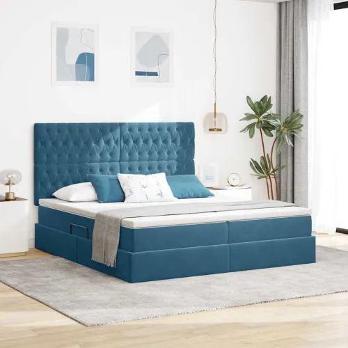 Krevet s od storage s pohranom Tamno plava 180 x 200 cm Baršun - Tamno plava 180 x 200 cm Dizajn s jastučićima Cijena