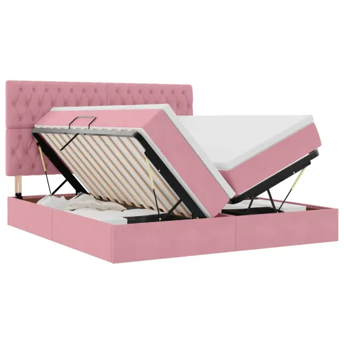 Krevet s od storage s uzglavljem Ružičasta 180 x 200 cm Baršun - Ružičasta 180 x 200 cm Dizajn s jastučićima Cijena