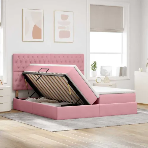 Krevet s od storage s uzglavljem Ružičasta 180 x 200 cm Baršun - Ružičasta 180 x 200 cm Dizajn s jastučićima Cijena