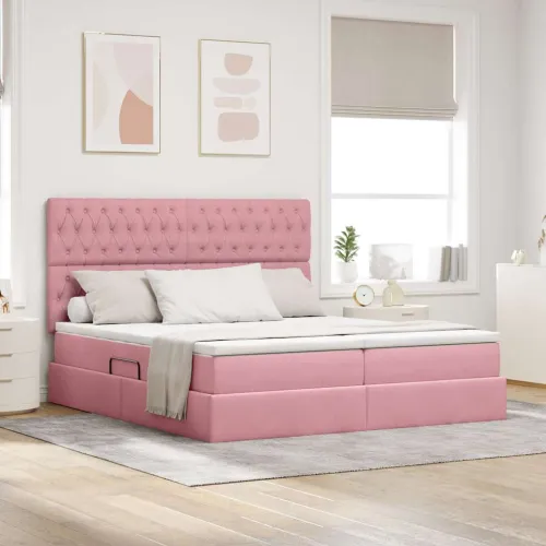 Krevet s od storage s uzglavljem Ružičasta 180 x 200 cm Baršun - Ružičasta 180 x 200 cm Dizajn s jastučićima Cijena