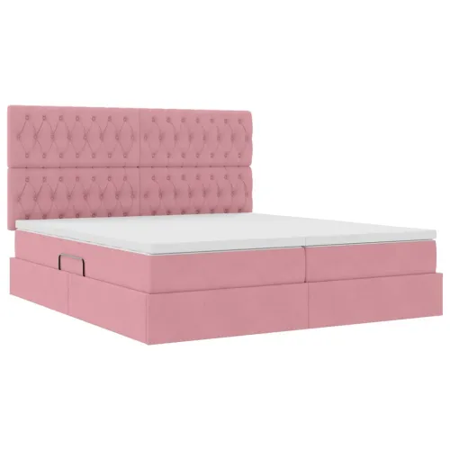 Krevet s od storage s uzglavljem Ružičasta 180 x 200 cm Baršun - Ružičasta 180 x 200 cm Dizajn s jastučićima Cijena