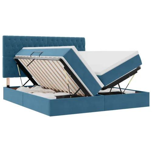 Krevet s od storage s pohranom Tamno plava 200 x 200 cm Baršun - Tamno plava 200 x 200 cm Dizajn s jastučićima Cijena