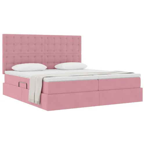 Krevet s od storage s uzglavljem Ružičasta 180 x 200 cm Baršun - Ružičasta 180 x 200 cm Gumbi Cijena