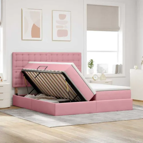 Krevet s od storage s uzglavljem Ružičasta 180 x 200 cm Baršun - Ružičasta 180 x 200 cm Gumbi Cijena