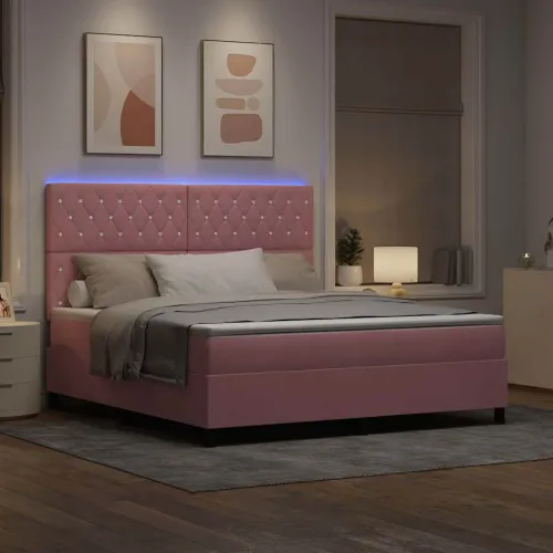 LED Box Spring Krevet s madracem Ružičasta 180 x 200 cm Baršun - Ružičasta 180 x 200 cm Kristal s dugmadima Cijena