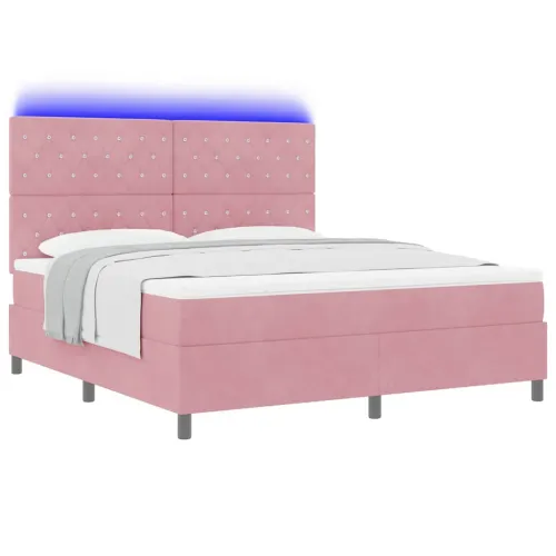 LED Box Spring Krevet s madracem Ružičasta 180 x 200 cm Baršun - Ružičasta 180 x 200 cm Kristal s dugmadima Cijena