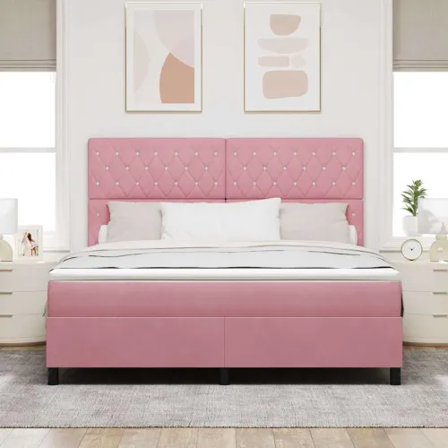 LED Box Spring Krevet s madracem Ružičasta 180 x 200 cm Baršun - Ružičasta 180 x 200 cm Kristal s dugmadima Cijena