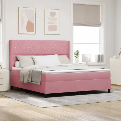 Box spring krevet s madracem Ružičasta 180 x 200 cm Baršun - Ružičasta 180 x 200 cm Kristal s dugmadima Cijena