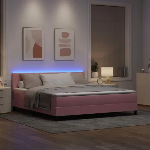 LED Box Spring Krevet Ružičasta 180 x 200 cm Baršun - Ružičasta 180 x 200 cm Dizajn s rombovima Cijena