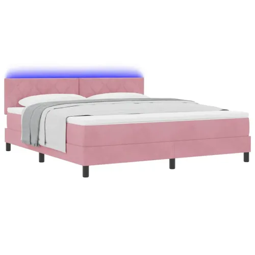 LED Box Spring Krevet Ružičasta 180 x 200 cm Baršun - Ružičasta 180 x 200 cm Dizajn s rombovima Cijena