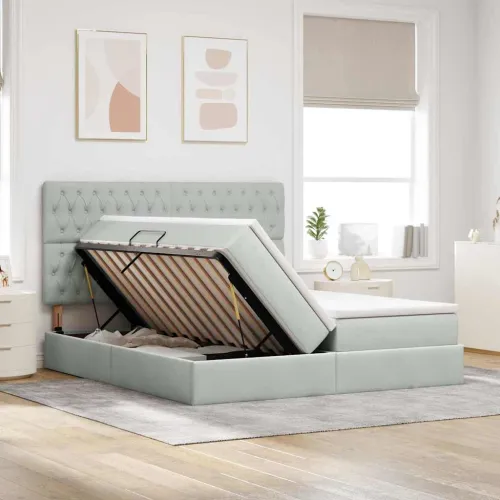 Krevet s od storage Svijetlo siva 180 x 200 cm Baršun - Svjetlosiva 180 x 200 cm Dizajn s jastučićima Cijena