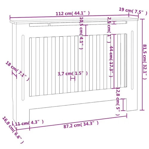 Bijeli konstruirano drvo Zaštitni Maska za radijator - Pokrov za radijator 112 cm - Bijela 112 x 19 x 81.5 cm 1 Cijena