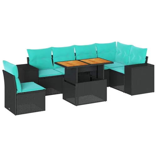 Vrtna garnitura - 7-dijelni set vrtnih sofa od poliratana s jastucima crni - Crna 1 Cijena