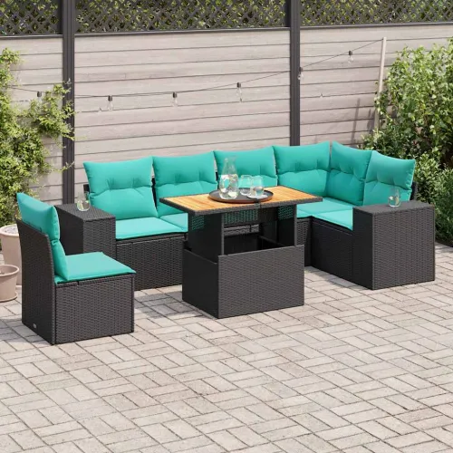 Vrtna garnitura - 7-dijelni set vrtnih sofa od poliratana s jastucima crni - Crna 1 Cijena