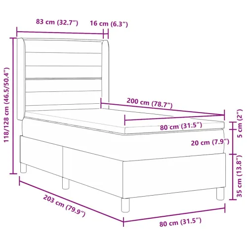 Box spring krevet Tamno siva 80 x 200 cm tkanina - Tamno siva 80 x 200 cm Dizajn linija Cijena