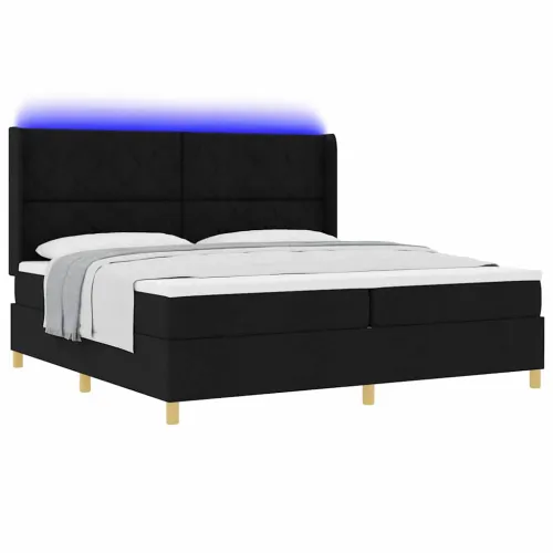Box spring krevet s LED trakama Crna 200 x 200 cm tkanina - Crna 200 x 200 cm Dizajn s rombovima Cijena