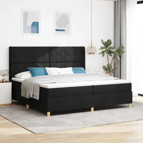 Box spring krevet s LED trakama Crna 200 x 200 cm tkanina - Crna 200 x 200 cm Dizajn s rombovima Cijena