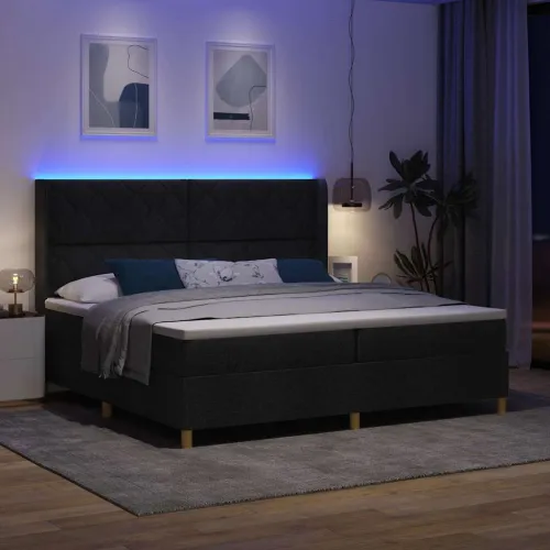 Box spring krevet s LED trakama Crna 200 x 200 cm tkanina - Crna 200 x 200 cm Dizajn s rombovima Cijena