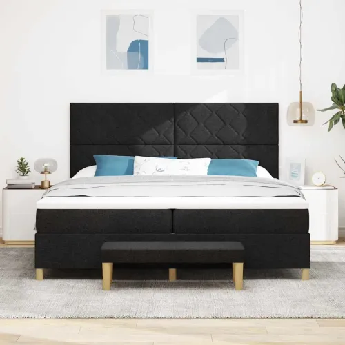 Box spring krevet s uzglavljem Crna 200 x 200 cm tkanina - Crna 200 x 200 cm Dizajn s rombovima Cijena
