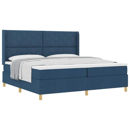 Box spring krevet s uzglavljem Plava 200 x 200 cm tkanina - Plava 200 x 200 cm Dizajn s rombovima Cijena