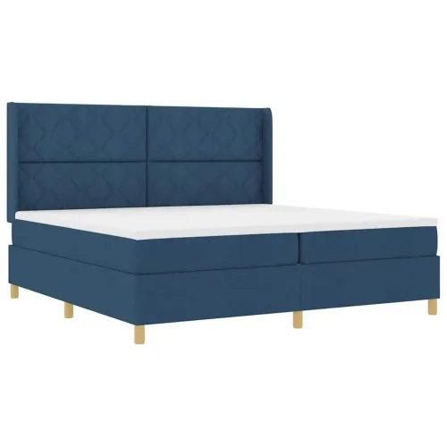 Box spring krevet s uzglavljem Plava 200 x 200 cm tkanina - Plava 200 x 200 cm Dizajn s rombovima Cijena