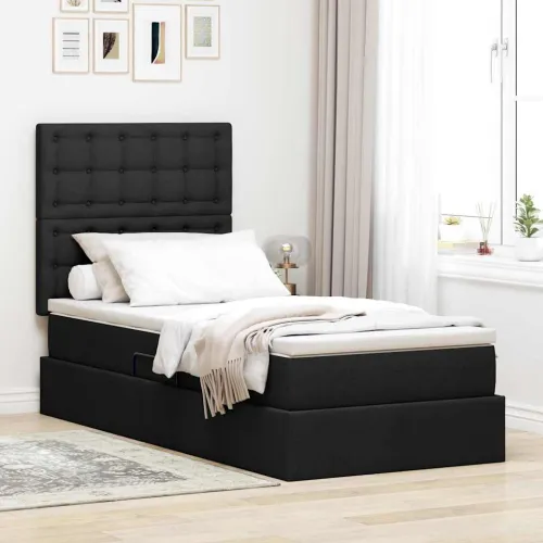LED krevet za pohranu s madracem Crna 100 x 200 cm Tkanina - Crna 100 x 200 cm Gumbi Cijena