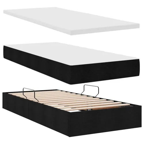 LED krevet za pohranu s madracem Crna 100 x 200 cm Tkanina - Crna 100 x 200 cm Gumbi Cijena