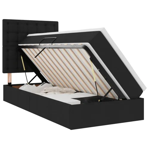 LED krevet za pohranu s madracem Crna 100 x 200 cm Tkanina - Crna 100 x 200 cm Gumbi Cijena