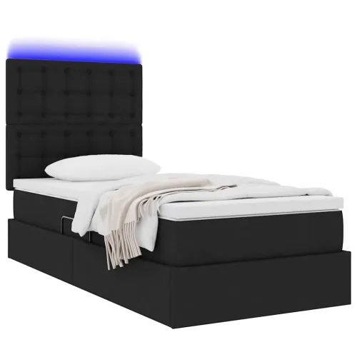 LED krevet za pohranu s madracem Crna 100 x 200 cm Tkanina - Crna 100 x 200 cm Gumbi Cijena
