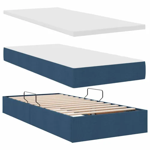LED krevet za pohranu s madracem Plava 100 x 200 cm Tkanina - Plava 100 x 200 cm Gumbi Cijena