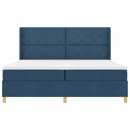 Box spring krevet s LED trakama Plava 200 x 200 cm tkanina - Plava 200 x 200 cm Dizajn s rombovima Cijena