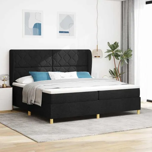 Box spring krevet s uzglavljem Crna 200 x 200 cm tkanina - Crna 200 x 200 cm Dizajn s rombovima Cijena