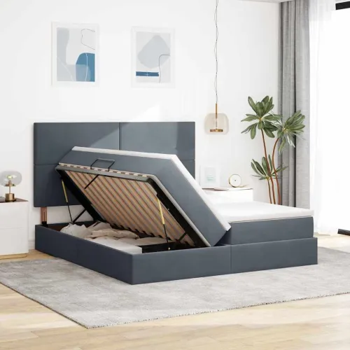 Krevet s od storage s uzglavljem Tamno siva 180 x 200 cm Baršun - Tamno siva 180 x 200 cm Gladak dizajn Cijena