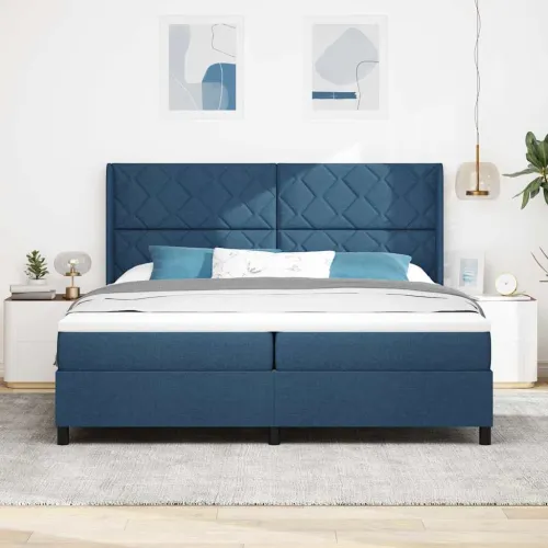 Box spring krevet s jastukom Plava 200 x 200 cm tkanina - Plava 200 x 200 cm Dizajn s rombovima Cijena