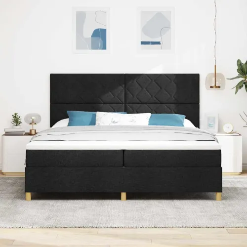 LED Box Spring Krevet s uzglavljem Crna 200 x 200 cm tkanina - Crna 200 x 200 cm Dizajn s rombovima Cijena