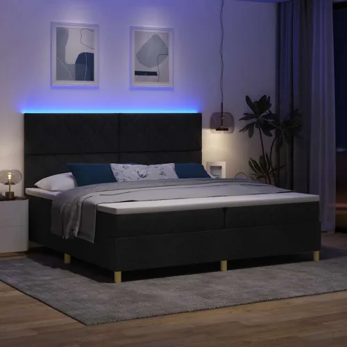 LED Box Spring Krevet s uzglavljem Crna 200 x 200 cm tkanina - Crna 200 x 200 cm Dizajn s rombovima Cijena