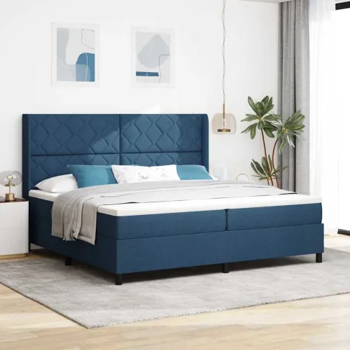 LED Box Spring Krevet s uzglavljem Plava 200 x 200 cm tkanina - Plava 200 x 200 cm Dizajn s rombovima Cijena