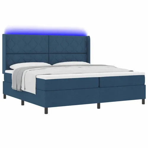 LED Box Spring Krevet s uzglavljem Plava 200 x 200 cm tkanina - Plava 200 x 200 cm Dizajn s rombovima Cijena
