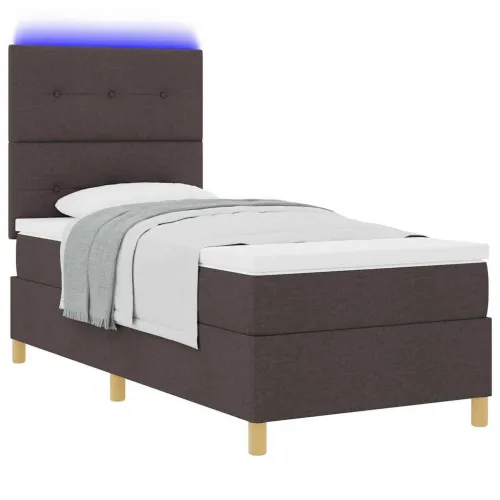LED Box Spring Krevet Tamno smeđa 90 x 190 cm tkanina - Tamno smeđa 90 x 190 cm Prošiveno gumbima Cijena