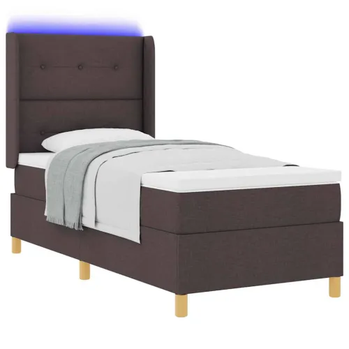 Box spring krevet s LED trakama Smeđa 90 x 190 cm tkanina - Tamno smeđa 90 x 190 cm Prošiveno gumbima Cijena