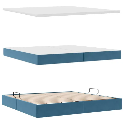 Krevet s madracem i skladištem Tamno plava 200 x 200 cm Baršun - Tamno plava 200 x 200 cm Blok sa kvadratićima Cijena