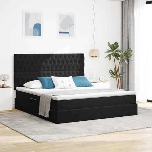 Krevet s madracem i skladištem Crna 160 x 200 cm Baršun - Crna 160 x 200 cm Dizajn s jastučićima Cijena